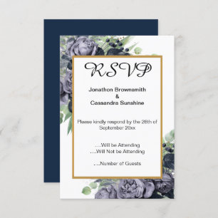 CONVITE ROSA EUCALYPTUS DOURADO AZUL-MARINHO RSVP DE AZUL-