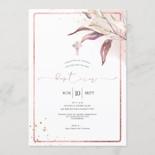 Convite Rosa Eucalyptus Sprig Baptism PixDezines