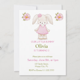 Convite Rosa, Festa de aniversário Coelhinha Bonit