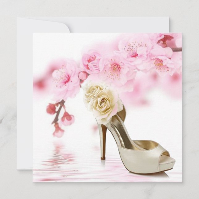 Convite rosa flor de cerejeira sakura chá de noiva (Frente)