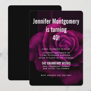 Convite Rosa Flor de Nascimento Roxa-Vermelhada Gótica