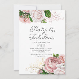 Convite Rosa Floral 60 e Fabuloso Aniversário