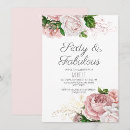 Convite Rosa Floral 60 e Fabuloso Aniversário
