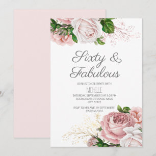 Convite Rosa Floral 60 e Fabuloso Aniversário