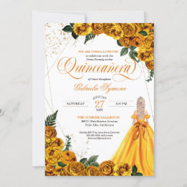 Convite Rosa Floral Amarelo e Quinceañera Invi Elegante Do
