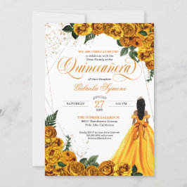 Convite Rosa Floral Amarelo e Quinceañera Invi Elegante Do