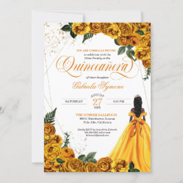 Convite Rosa Floral Amarelo e Quinceañera Invi Elegante Do