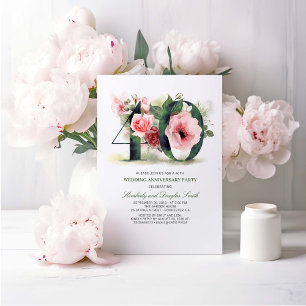 Convite Rosa Floral Aniversário de Casamento de 40 anos