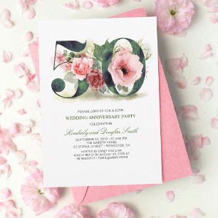 Convite Rosa Floral Aniversário de Casamento de 50 anos