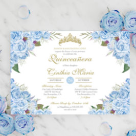 Convite Rosa Floral Azul Claro Cinderela Quinceanera
