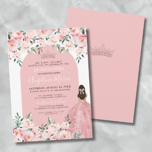 Convite Rosa Floral Bege Rosa Quinceanera