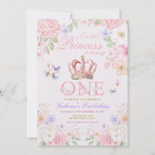Convite  Rosa Floral Borboleta Princesa 1º Aniversário