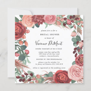Convite Rosa Floral Bridal Red Pink