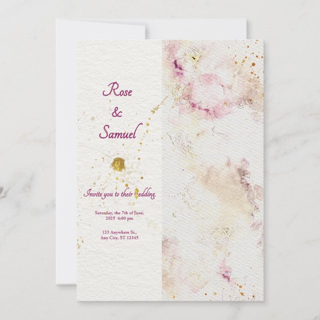 Convite Rosa Floral Chic Paper Texturizado Casamento (Frente)