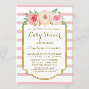 Convite Rosa Floral cor-de-água rosa Chá de fraldas Stripe