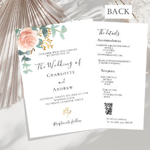 Convite Rosa floral cor-de-rosa QR detalhes casamento de l