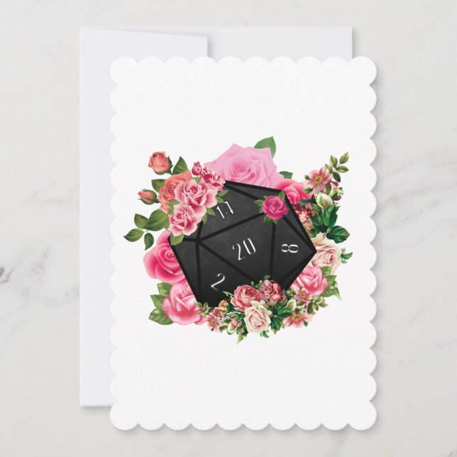 Convite Rosa Floral D20 Tabletop RPG - Dispositivo de jogo (Frente)
