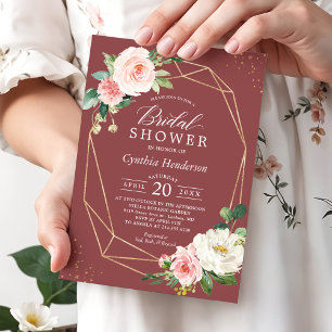 Convite Rosa Floral de Chá de panela Romântico