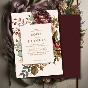 Convite Rosa floral de Ivory Casamento no inverno Fall