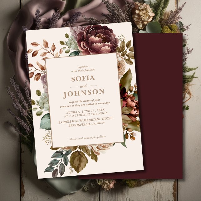 Convite Rosa floral de Ivory Casamento no inverno Fall (Criador carregado)
