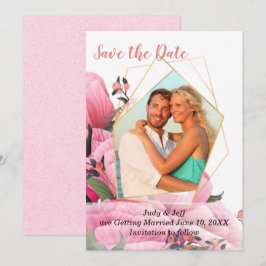 Convite Rosa Floral de Primavera Casamento Save the Date