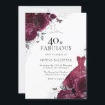 Convite Rosa Floral de Vestido e Borgonha<br><div class="desc">Burgundy & Silver Dress Floral Rosa Party 40 e Fabuloso Convite designs florais mais elegantes em nossa loja! Consulte a coleção correspondente em nossa loja</div>