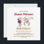 Convite Rosa Floral E 18th Festa de aniversário<br><div class="desc">Organize a perfeita comemoração do 18.º aniversário com este elegante monograma floral E design no verso dos nomes das raparigas de aniversário,  a começar pela letra E. Os algarismos florais elegantes são utilizados no convite para acentuar a era comemorativa.</div>