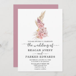 Convite Rosa Floral e Casamento Roxo de Grama Simples