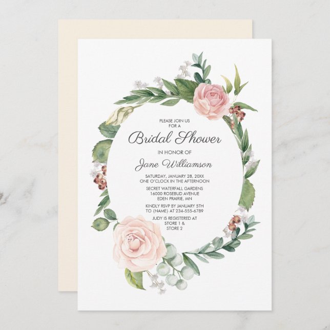 Convite Rosa Floral e Chá de panela Verde (Frente/Verso)