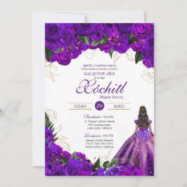 Convite Rosa Floral Elegante, 15 Roxo