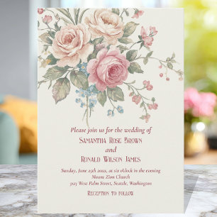 Convite Rosa Floral Elegante Formal Rosa Claro Casamento