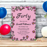 Convite Rosa Floral Elegante para Jardim Botânico<br><div class="desc">Este elegante convite botânico é perfeito para um aniversário floral moderno. O simples design apresenta um jardim botânico de rosas roxas e magenta e folhas verdes com tipografia preta elegante sobre fundo branco.</div>