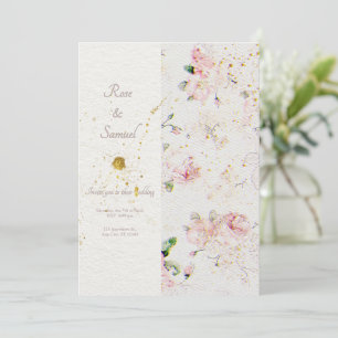 Convite Rosa Floral Elegante Texturizado Casamento