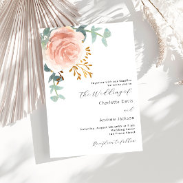 Convite Rosa floral eucalipto verde casamento