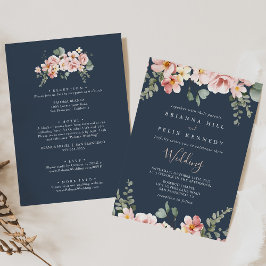 Convite Rosa Floral Frente e Casamento Traseiro do Jardim 