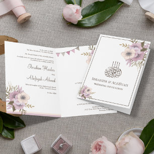 Convite Rosa Floral Islâmico Casamento Muçulmano Empoeirad