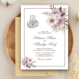 Convite Rosa Floral Islâmico Casamento Muçulmano Empoeirad