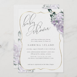 Convite Rosa Floral Lavanda de Chá de fraldas de Caligrafi