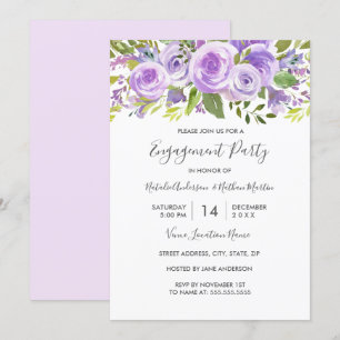 Convite Rosa Floral Lavanda Festa de Noivado Casamento