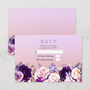 Convite Rosa Floral Lilás Roxo e Bege Casamento RSVP