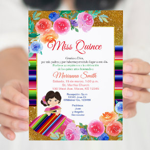 Convite Rosa Floral Mexicana para Festa de Quince 