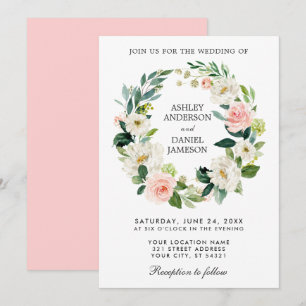 Convite Rosa floral P Wedding branco da grinalda da