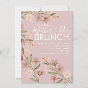 Convite Rosa Floral para Brunch do Dia das Mães