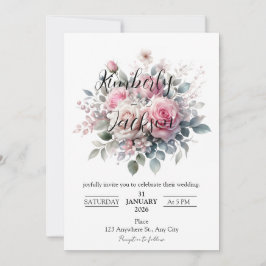 Convite Rosa Floral Pastel Romântico