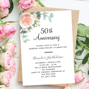 Convite Rosa floral rosa 50º aniversário de casamento de l