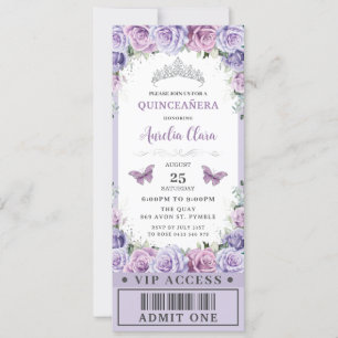 Convite Rosa Floral Roxo Quinceañera Docinho 16 VIP