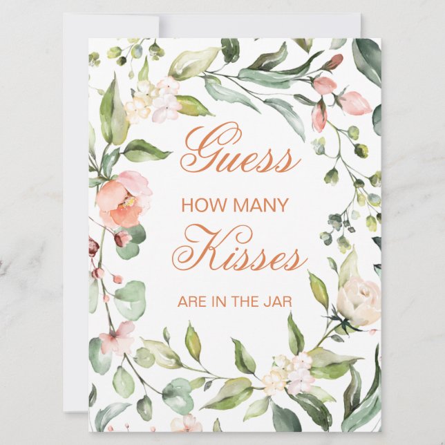 Convite Rosa, floral, verde, adivinhem quantos beijos se j (Frente)