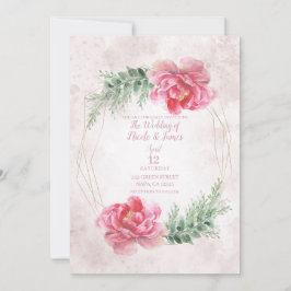 Convite Rosa Floral Verde Água-tinta Casamento