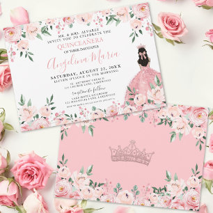 Convite Rosa Florescente Quinceanera Bege Rosado