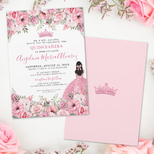 Convite Rosa Florescente Quinceanera Bege Rosado